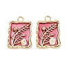 Brass Enamel & Natural Pearl Rectangle with Flower Pendants KK-K351-51G-01-1
