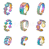   9Pcs 9 Style 304 Stainless Steel Leaf & Feather & Bullet & Crown & Flower Cuff Ring RJEW-PH0001-07-1