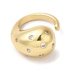 Rack Plating Brass Clear Cubic Zirconia Teardrop Open Cuff Rings for Women RJEW-S407-07G-2