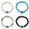 4Pcs Round Natural Amazonite & Lava Rock & Synthetic Turquoise Beaded Stretch Bracelets BJEW-JB10269-1