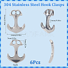 SUNNYCLUE 6Pcs 304 Stainless Steel Hook Clasps STAS-SC0008-12-2