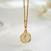 304 Stainless Steel Enamel Flat Round Pendant Necklaces for Women FS-WGF87E1-03-1