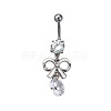 316L Surgical Stainless Steel Pave Cubic Zirconia Bowknot Curved Barbell Dangle Belly Rings FS-WG3E776-04-1