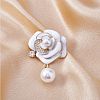Pearl Camellia Flower Brooch Pin Rhinestone Crystal Brooch Flower Lapel Pin for Birthday Party Anniversary T-shirt Dress Clothing Accessories Jewelry Gift JBR097B-4