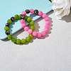 Hot Pink Gold Natural Yellow Jade Round Beaded Stretch Bracelet BJEW-SW00077-05-6