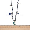 304 Stainless Steel Blue Enamel Moon Pendant Cotton Cord Adjustable Necklaces NJEW-C093-04G-5