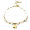 Ion Plating(IP) 304 Stainless Steel Heart Charms Bracelets BJEW-K238-04G-1