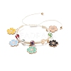 Round Glass Braided Bead Bracelet with Alloy Enamel Flower Charm for Women BJEW-JB08233-01-1