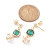 Shell Pearl Flower with Glass Square Dangle Stud Earrings EJEW-TA00162-2
