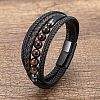 Natural Tiger Eye Round Beads & Braided Imitation Leather Cord Bracelets for Men FS-WGCE7B3-21-1