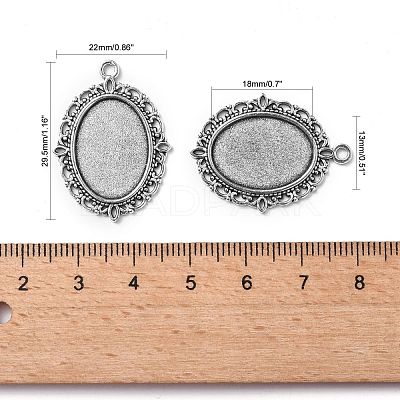 Tibetan Style Antique Silver Alloy Flat Oval Pendant Cabochon Settings X-TIBEP-M022-19AS-1