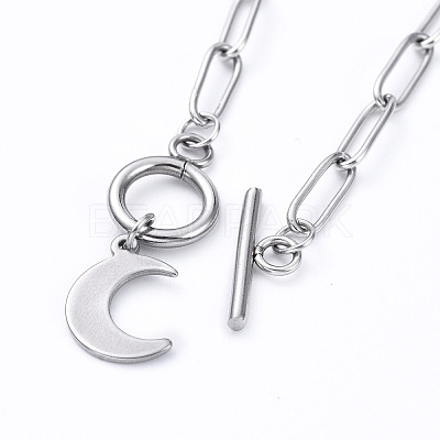 Non-Tarnish Moon 304 Stainless Steel Pendant Necklaces NJEW-JN02888-02-1