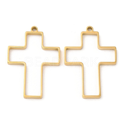 304 Stainless Steel Open Back Bezel Cross Pendants STAS-Z040-08G-1