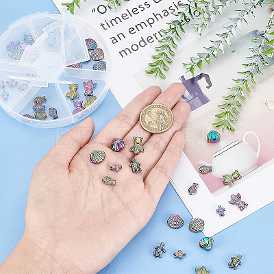48Pcs 6 Style Rack Plating Rainbow Color Alloy Beads FIND-BC0002-75-1