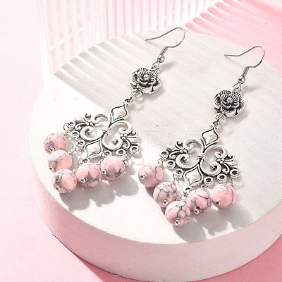 Dyed Synthetic Turquoise Beaded Drop Earrings EJEW-JE05385-03-1