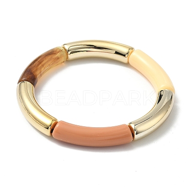 Acrylic Curved Tube Beaded Stretch Bracelet for Women BJEW-JB08438-02-1