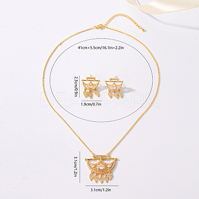 Brass Micro Pave Clear Cubic Zirconia Crescent Moon Tassel Pendant Necklaces and Stud Earrings Sets for Women PB9460-1