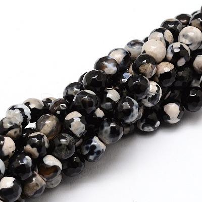 Faceted Natural Agate Round Beads Strands G-E319C-6mm-06-1