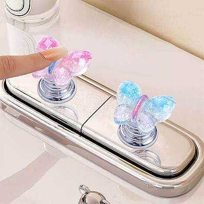 4Pcs 4 Colors Plastic Butterfly Shaped Toilet Tank Button AJEW-TA0003-57-1