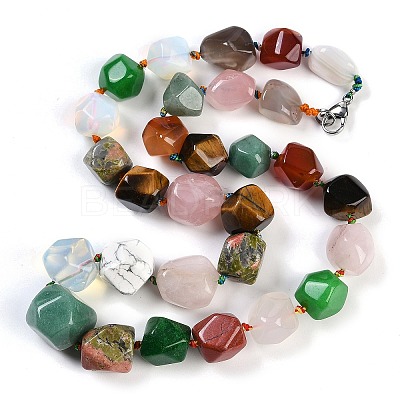 Natural Mixed Stone Nuggets Beaded Necklaces for Women Men NJEW-K388-01H-1