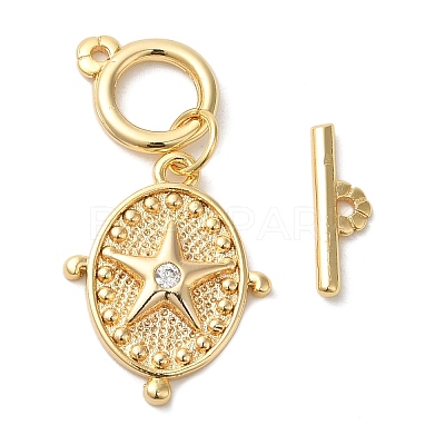 Brass Micro Pave Clear Cubic Zirconia Toggle Clasps KK-N254-75G-1