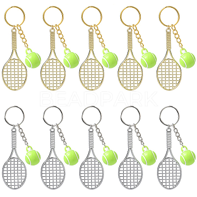 5Pcs Opaque Acrylic Tennis with Alloy Tennis Racket Keychains KEYC-YW00243-01-1