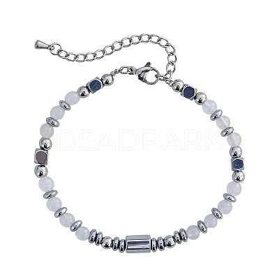 Natural White Jade & Stainless Steel Beaded Bracelets for Women LS-ID8226-5-1
