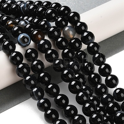 Natural Striped Agate/Banded Agate Beads Strands G-Z060-A01-B08-1