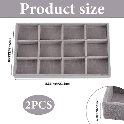 12 Grids Rectangle Wood Covered with Velvet Jewelry Trinket Display Trays AJEW-WH20054-062F-02-1