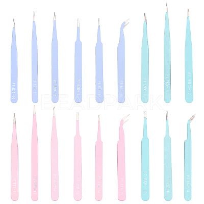 3Sets 3 Colors Stainless Steel Beading Tweezers Sets TOOL-DC0001-01-1