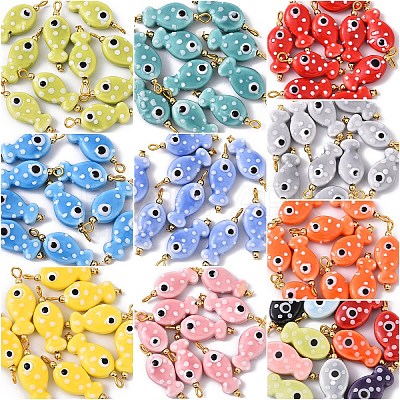10Pcs Hand Painted Polka Dot Fish Porcelain Pendants PALLOY-YW00115-01-1