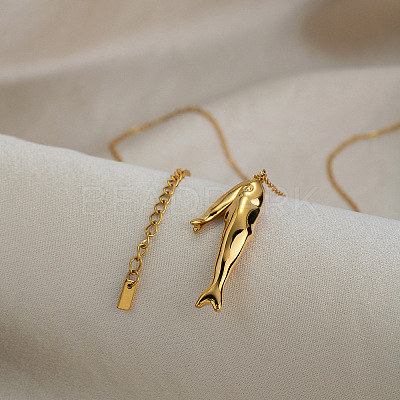 Ocean 304 Stainless Steel Double Fish Pendant Necklaces for Women WI5548-1