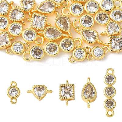 20Pcs 5 Styles Brass Pave Clear Cubic Zirconia Links Connector Charms KK-FS0002-05-1