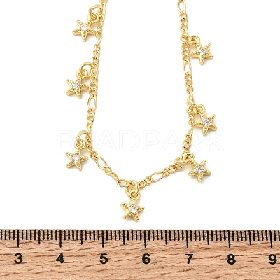 Brass Micro Pave Clear Cubic Zirconia Star Pendant Necklaces NJEW-B157-04G-1