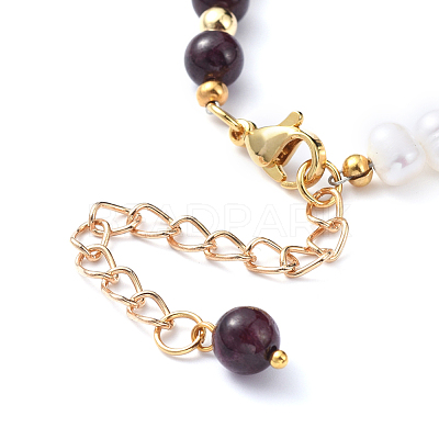 Natural Pearl & Natural Garnet Beaded Bracelets BJEW-JB05153-03-1