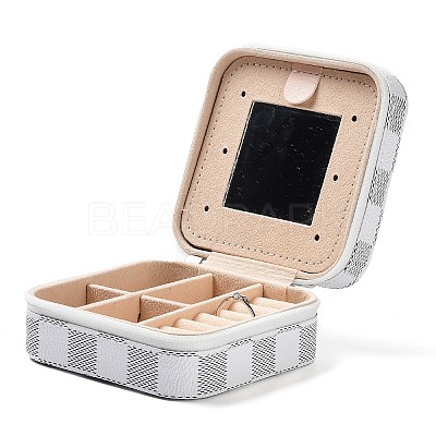 Tartan Square PU Leather Jewelry Storage Zipper Boxes PAAG-PW0007-01B-1