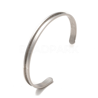 C-Shaped 201 Stainless Steel Grooved Cuff Bangles STAS-G306-05P-1