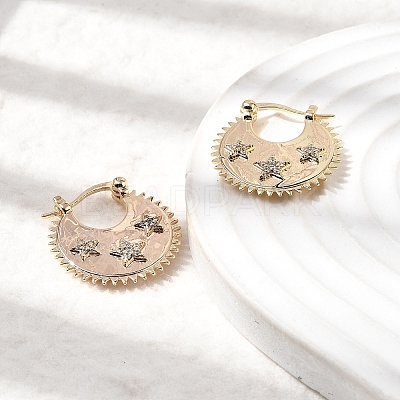 Star Brass Micro Pave Clear Cubic Zirconia Hoop Earrings EJEW-Z157-01G-1