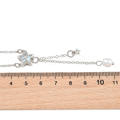 Brass Pave Clear AB Cubic Zirconia Bowknot Star Pendant Necklaces for Women KK-CBA6599-01P-1