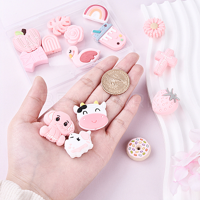 15Pcs 15 Styles Food Grade Eco-Friendly Silicone Focal Beads SIL-YW0001-51-1
