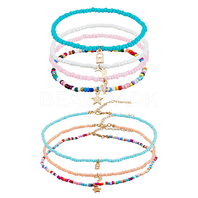 Moon & Star & Padlock Alloy Pendant Necklaces & Stretch Bracelets SJEW-FI0001-13-1