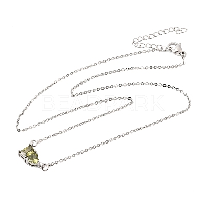 Brass Pave Cubic Zirconia Rectangle and Heart Pendant Cable Chain Necklaces KK-CBAB173-04P-02-1