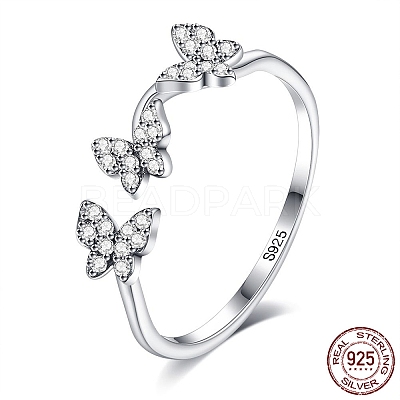 Anti-Tarnish Rhodium Plated 925 Sterling Silver Cuff Rings RJEW-BB66961-1