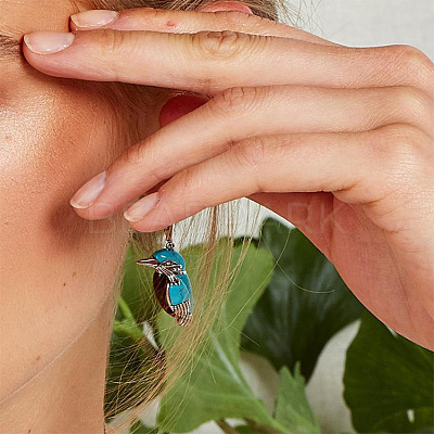 Bird Alloy & Synthetic Turquoise Leverback Earrings FS-WGA2685-01-1