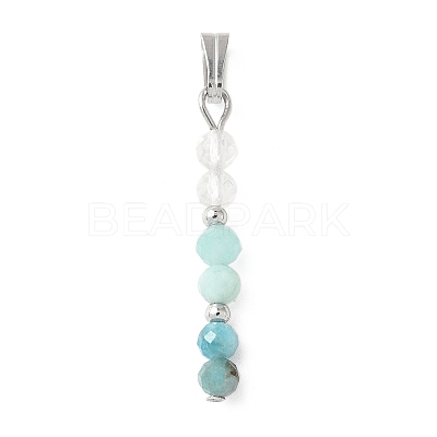 Faceted Round Natural Quartz Crystal & Amazonite & Apatite Beaded Pendants PALLOY-JF03529-03-1