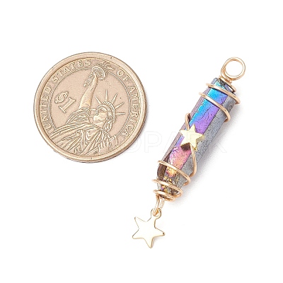 3Pcs 3 Styles Electroplated Natural Quartz Crystal Pointed Copper Wire Wrapped Pendants PALLOY-JF03766-01-1