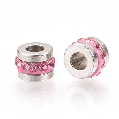 201 Stainless Steel Polymer Clay Rhinestone Inlaid Beads LS-RB-YWC0001-02G-1