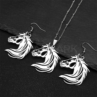 304 Stainless Steel Dangle Earrings & Pendant Necklaces Sets FS-WGE4488-01-1