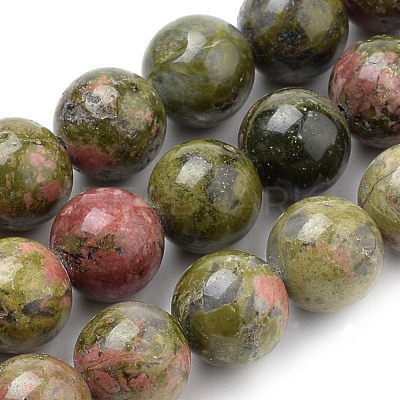 Natural Unakite Beads Strands X-G-S259-14-10mm-1