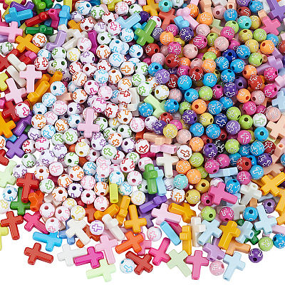 800Pcs 4 Styles Cross Theme Acrylic Beads MACR-PA0001-45D-1